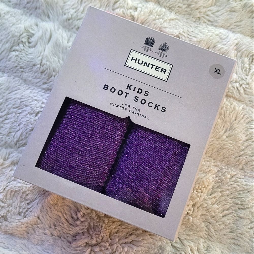 🍒NIB🍒 GLITTER VIOLET HUNTER BOOT SOCKS XL